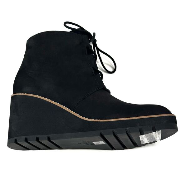 Eileen Fisher Alpine Black Nubuck Wedge Bootie Womens 8 Real Shearling New $275 - Picture 7 of 11